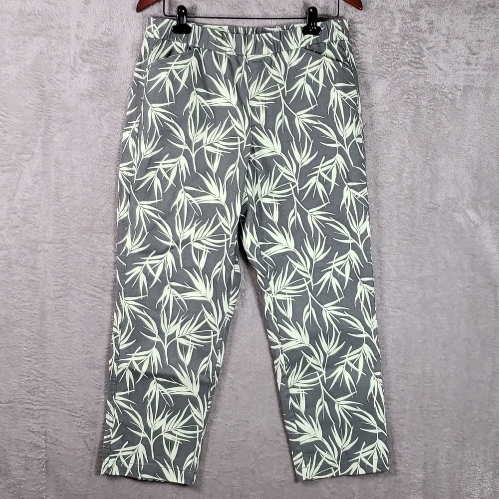 Lands' End Green Palm Leaf Print Cotton Pants Mid Rise Women's 8